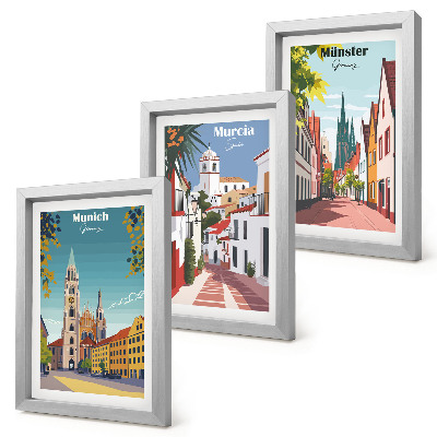 Bilderset mit rahmen Europäische Städte in farbenfrohen Illustrationen