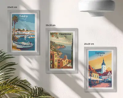 Fotowand mit Ansichten von Küstenstädten und ihrer Architektur