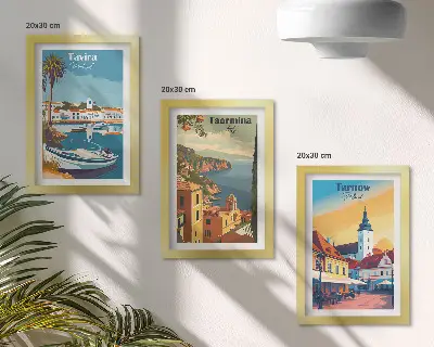 Fotowand mit Ansichten von Küstenstädten und ihrer Architektur