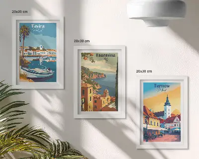 Fotowand mit Ansichten von Küstenstädten und ihrer Architektur