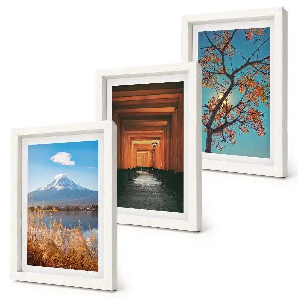 Bilderwand mit japanischen Landschaften, Natur und Architektur Asiens