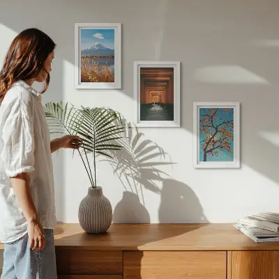 Bilderwand mit japanischen Landschaften, Natur und Architektur Asiens