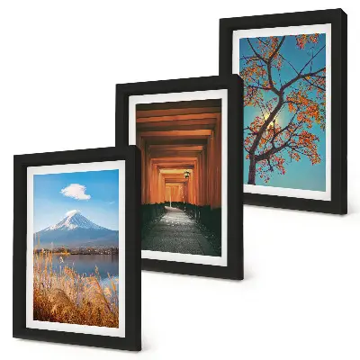Bilderwand mit japanischen Landschaften, Natur und Architektur Asiens
