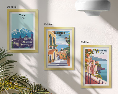 Bilderset mit rahmen Farbenfrohe, illustrative Stadtansichten im Retro-Stil