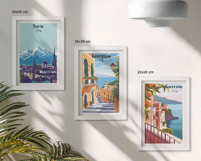 Bilderset mit rahmen Farbenfrohe, illustrative Stadtansichten im Retro-Stil