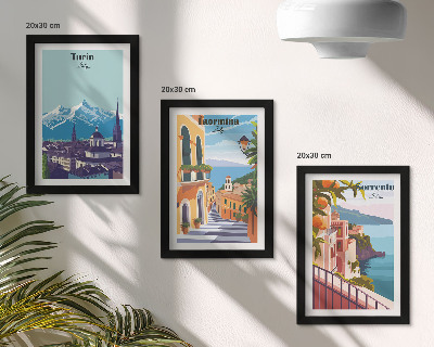 Bilderset mit rahmen Farbenfrohe, illustrative Stadtansichten im Retro-Stil