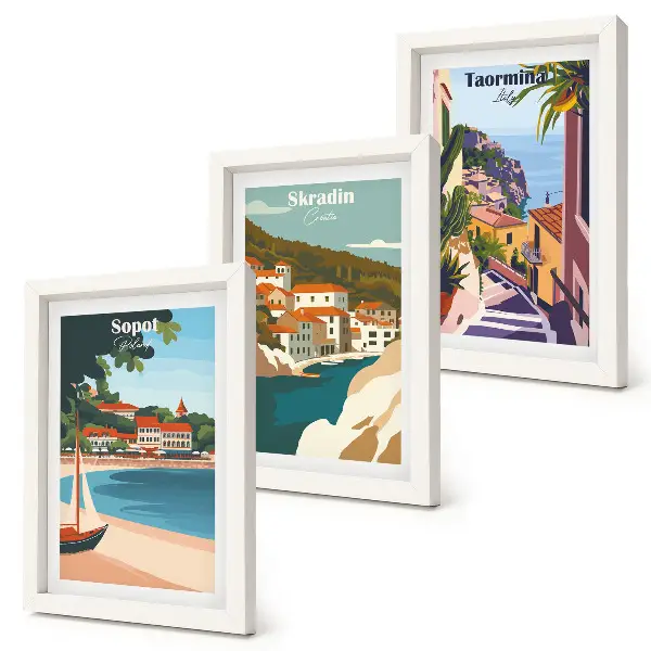 Bilderwand stilvolle Illustrationen mit Ansichten von Küstenstädten