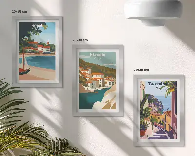 Bilderwand stilvolle Illustrationen mit Ansichten von Küstenstädten