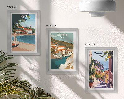 Bilderwand Stilvolle Illustrationen mit Küstenstadtansichten