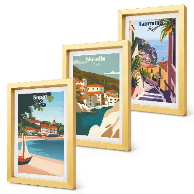 Bilderwand stilvolle Illustrationen mit Ansichten von Küstenstädten