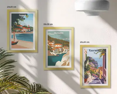 Bilderwand stilvolle Illustrationen mit Ansichten von Küstenstädten