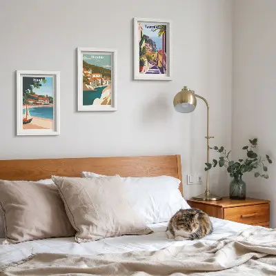 Bilderwand stilvolle Illustrationen mit Ansichten von Küstenstädten