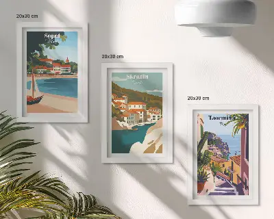Bilderwand stilvolle Illustrationen mit Ansichten von Küstenstädten