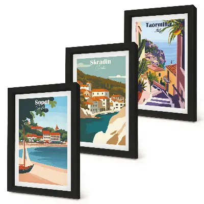 Bilderwand stilvolle Illustrationen mit Ansichten von Küstenstädten