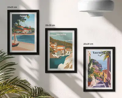 Bilderwand stilvolle Illustrationen mit Ansichten von Küstenstädten