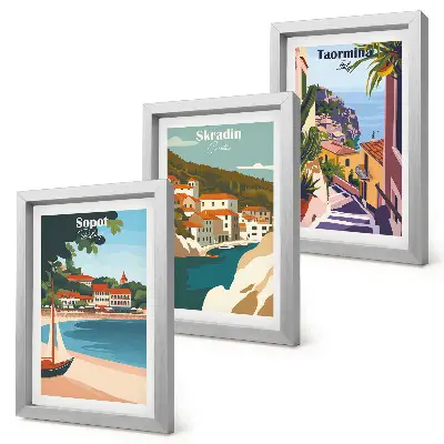 Bilderwand stilvolle Illustrationen mit Ansichten von Küstenstädten
