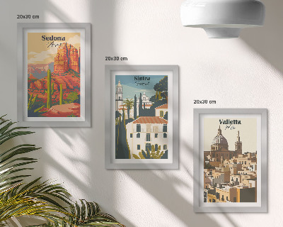 Bilderset mit rahmen Retro-Stadtansichten von Sedona, Sintra und Valletta