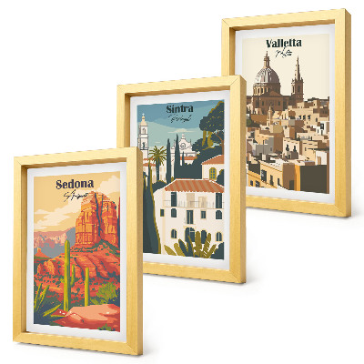 Bilderset mit rahmen Retro-Stadtansichten von Sedona, Sintra und Valletta