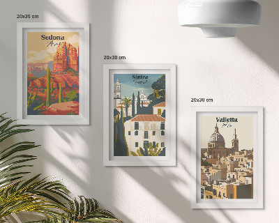 Bilderset mit rahmen Retro-Stadtansichten von Sedona, Sintra und Valletta