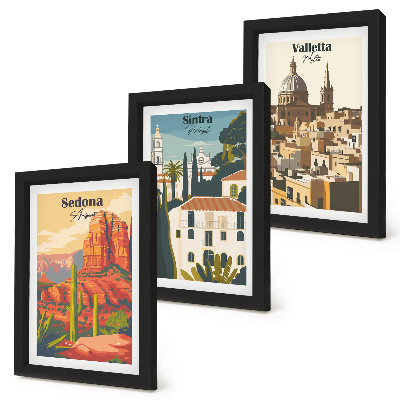 Bilderset mit rahmen Retro-Stadtansichten von Sedona, Sintra und Valletta