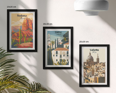 Bilderset mit rahmen Retro-Stadtansichten von Sedona, Sintra und Valletta