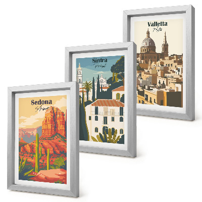 Bilderset mit rahmen Retro-Stadtansichten von Sedona, Sintra und Valletta
