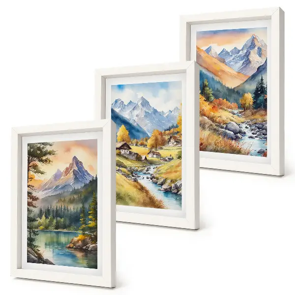 Bilderwand Berglandschaft mit Fluss und Hütten in herbstlichen Farben