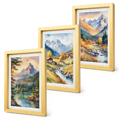 Bilderwand Berglandschaft mit Fluss und Hütten in herbstlichen Farben