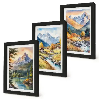 Bilderwand Berglandschaft mit Fluss und Hütten in herbstlichen Farben