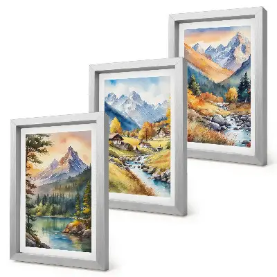 Bilderwand Berglandschaft mit Fluss und Hütten in herbstlichen Farben