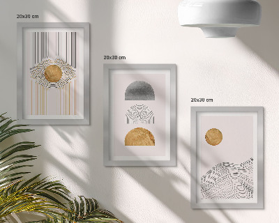 Bilderset mit rahmen Abstrakte Formen und Linien in Beige- und Grautönen.