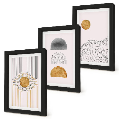 Bilderset mit rahmen Abstrakte Formen und Linien in Beige- und Grautönen.