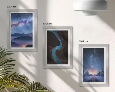 Fotowand mit Motiv von Nachthimmel, Bergen, Schlucht und Winterlandschaft