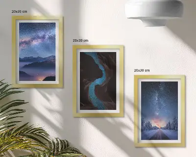 Fotowand mit Motiv von Nachthimmel, Bergen, Schlucht und Winterlandschaft