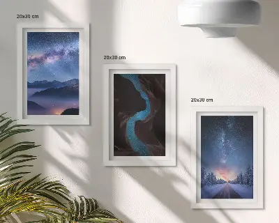 Fotowand mit Motiv von Nachthimmel, Bergen, Schlucht und Winterlandschaft