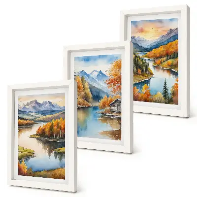 Bilderwand herbstliche Berglandschaft mit Fluss und Ferienhaus am Wasser