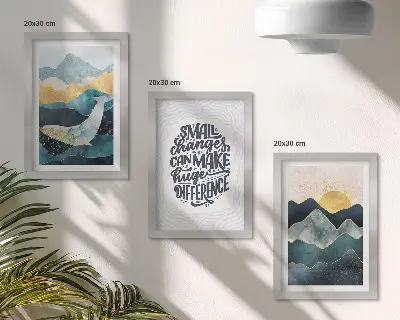 Fotowand mit abstrakten Berglandschaften und inspirierender Inschrift