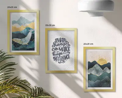 Fotowand mit abstrakten Berglandschaften und inspirierender Inschrift