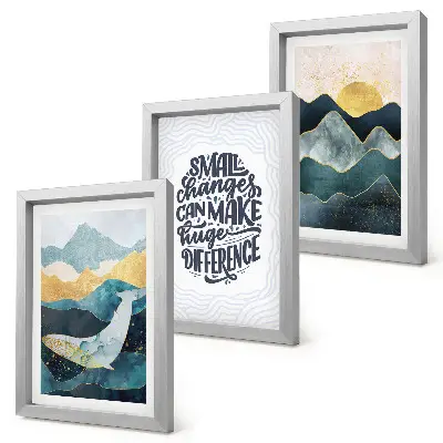 Fotowand mit abstrakten Berglandschaften und inspirierender Inschrift