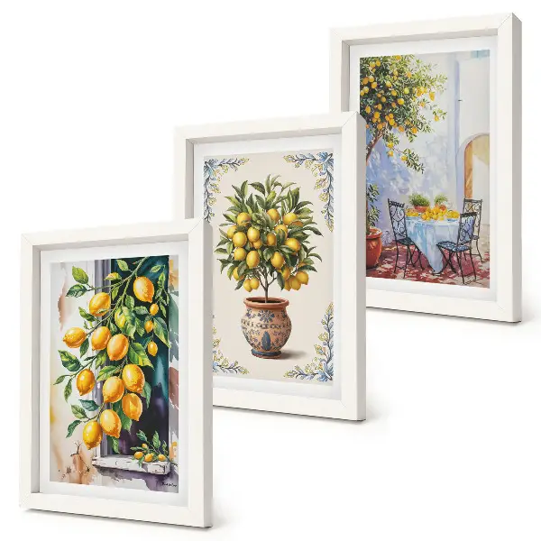 Bilderwand mit Zitronenbäumen und Früchten in sonniger Lage