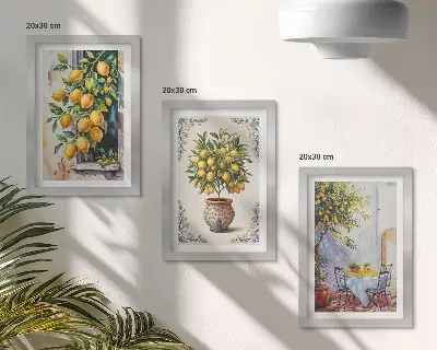 Bilderwand mit Zitronenbäumen und Früchten in sonniger Lage