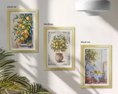 Bilderwand mit Zitronenbäumen und Früchten in sonniger Lage