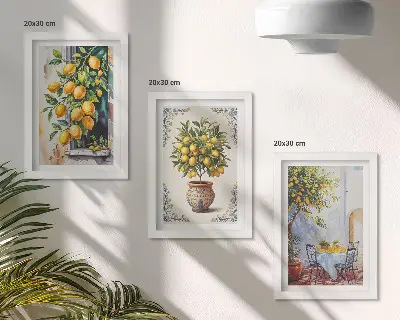 Bilderwand mit Zitronenbäumen und Früchten in sonniger Lage