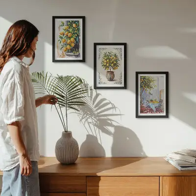 Bilderwand mit Zitronenbäumen und Früchten in sonniger Lage