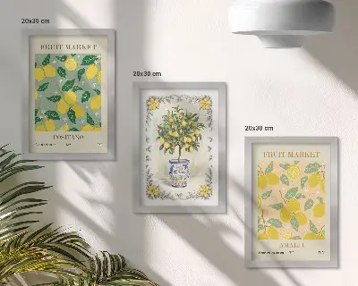 Italienische Poster mit Zitrusbäumen und Früchten bilderset mit rahmen