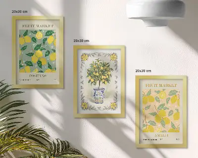 Italienische Poster mit Zitrusbäumen und Früchten bilderset mit rahmen