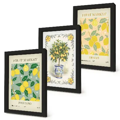 Italienische Poster mit Zitrusbäumen und Früchten bilderset mit rahmen