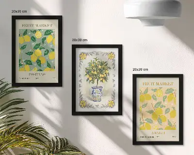 Italienische Poster mit Zitrusbäumen und Früchten bilderset mit rahmen