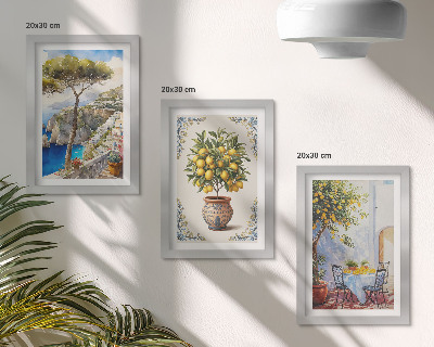Bilderwand Meerblick mit Zitronenbaum und Gartentisch