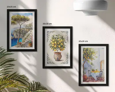 Bilderwand mit Meerblick, Zitronenbaum und Gartentisch